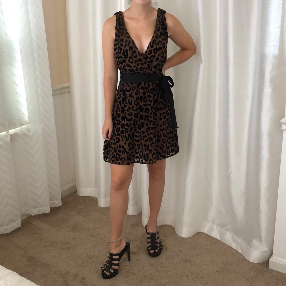 Leopard print burnout dress with fabric sash belt